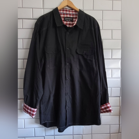 Tranquility Mayhem Mens Black Long Sleeve Button Down Front Casual Dress Shirt P - Picture 1 of 5